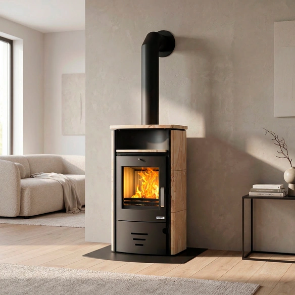 Kaminofen »TURIN 4.0«, 6,0 kW, Stahl/Sandstein, grau, DB