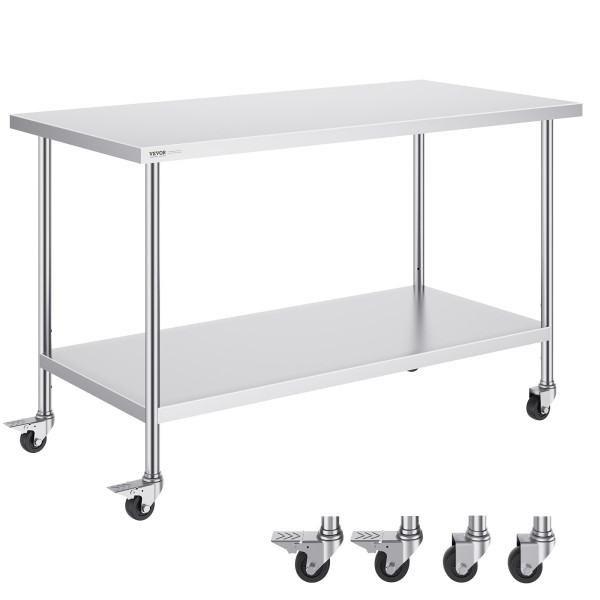 Stół roboczy blat gastronomiczny nierdzewny – 76,2 x 152,4 cm z 4 kołami