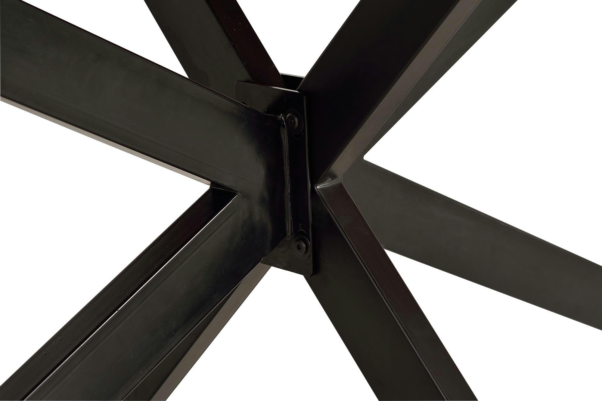 - Table à manger en bois d'acacia naturel et pieds en métal noir