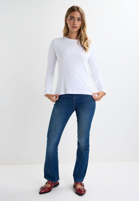 Womens White Plain Long Sleeve Cotton Top