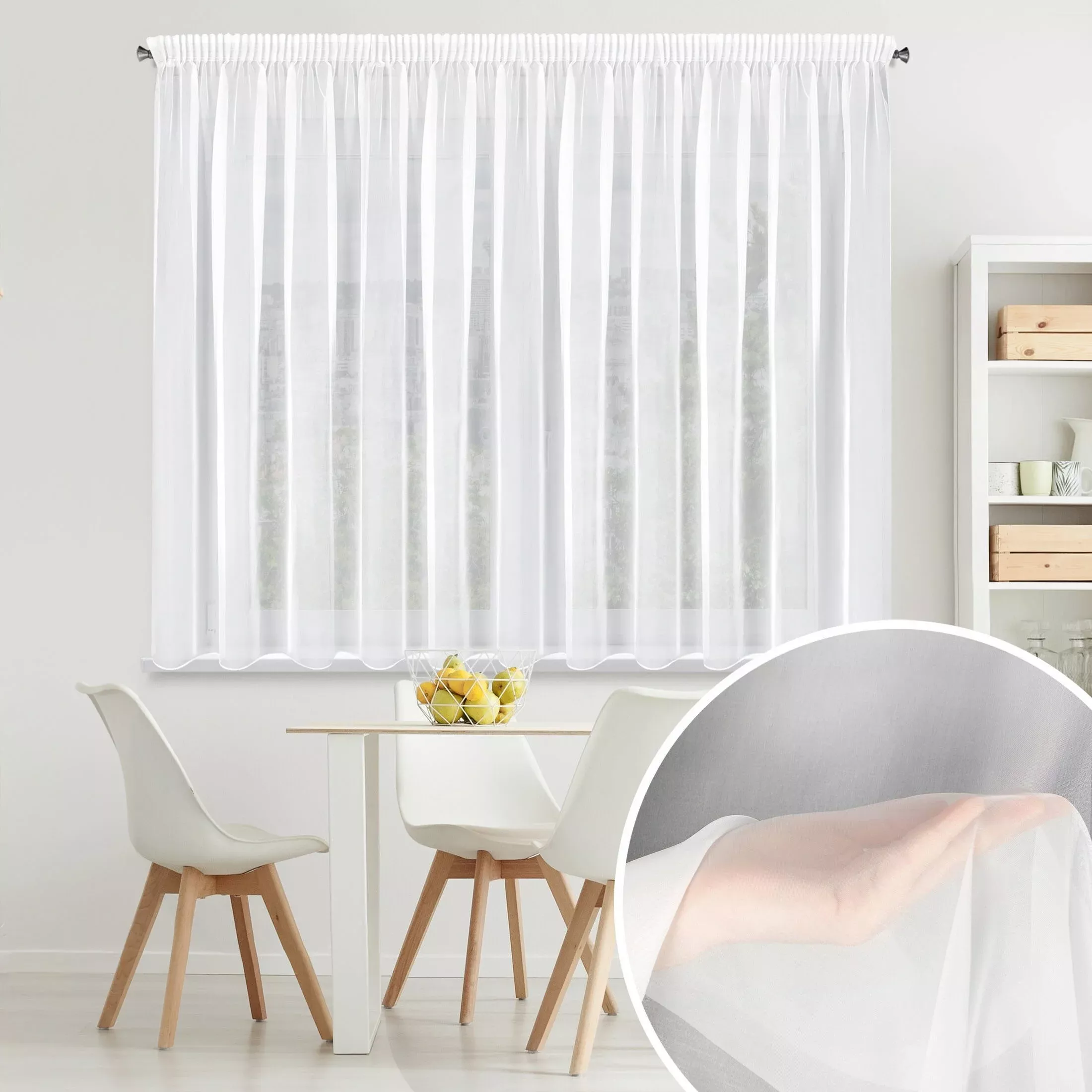 Firana biała z gładkiego matowego woalu 350x150 cm taśma LUCY