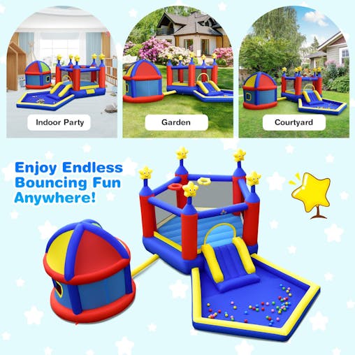 NNECW Kids Inflatable Bouncy House with Double Basketball Hoops
