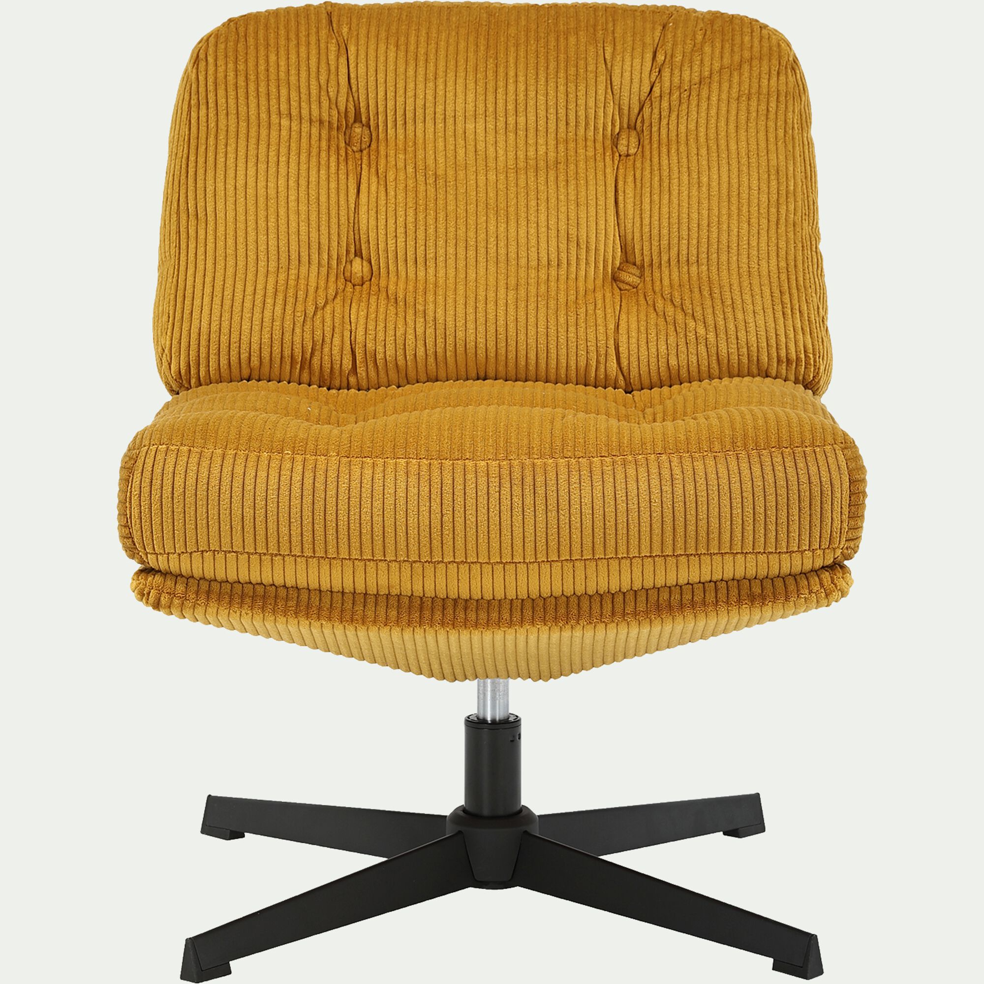 KIARA - Chaise pivotante en velours côtelé et piétement en fer - jaune argan