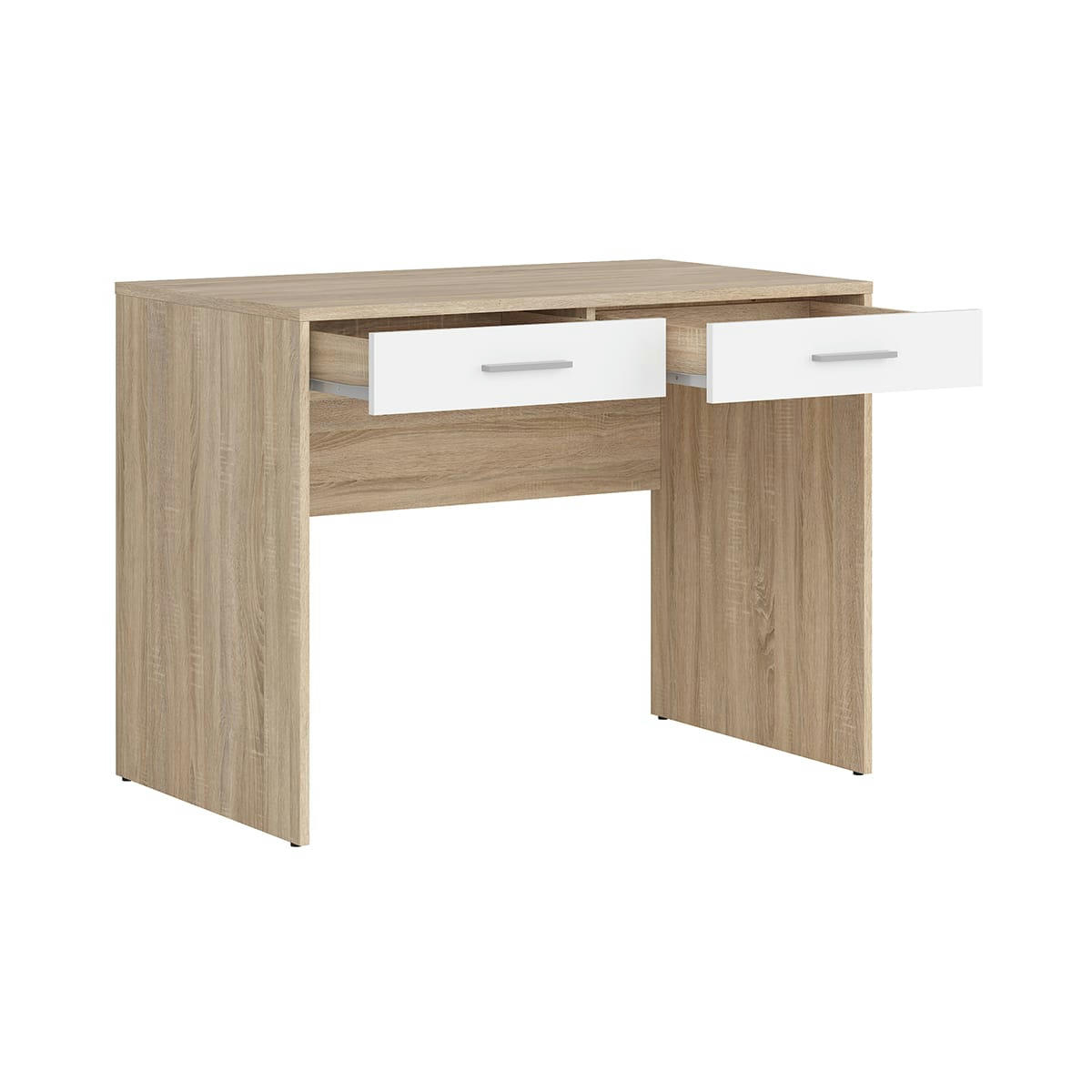 - Bureau 2 tiroirs stratifiés naturel et blanc