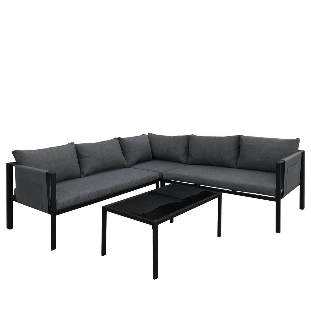 CANNES - Salon de jardin 4 places en tissu et métal gris