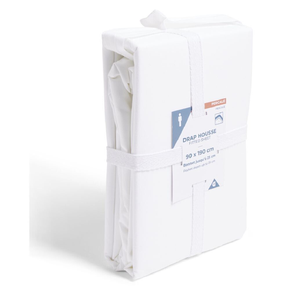 Drap housse 90x190cm 100% coton percale blanc
