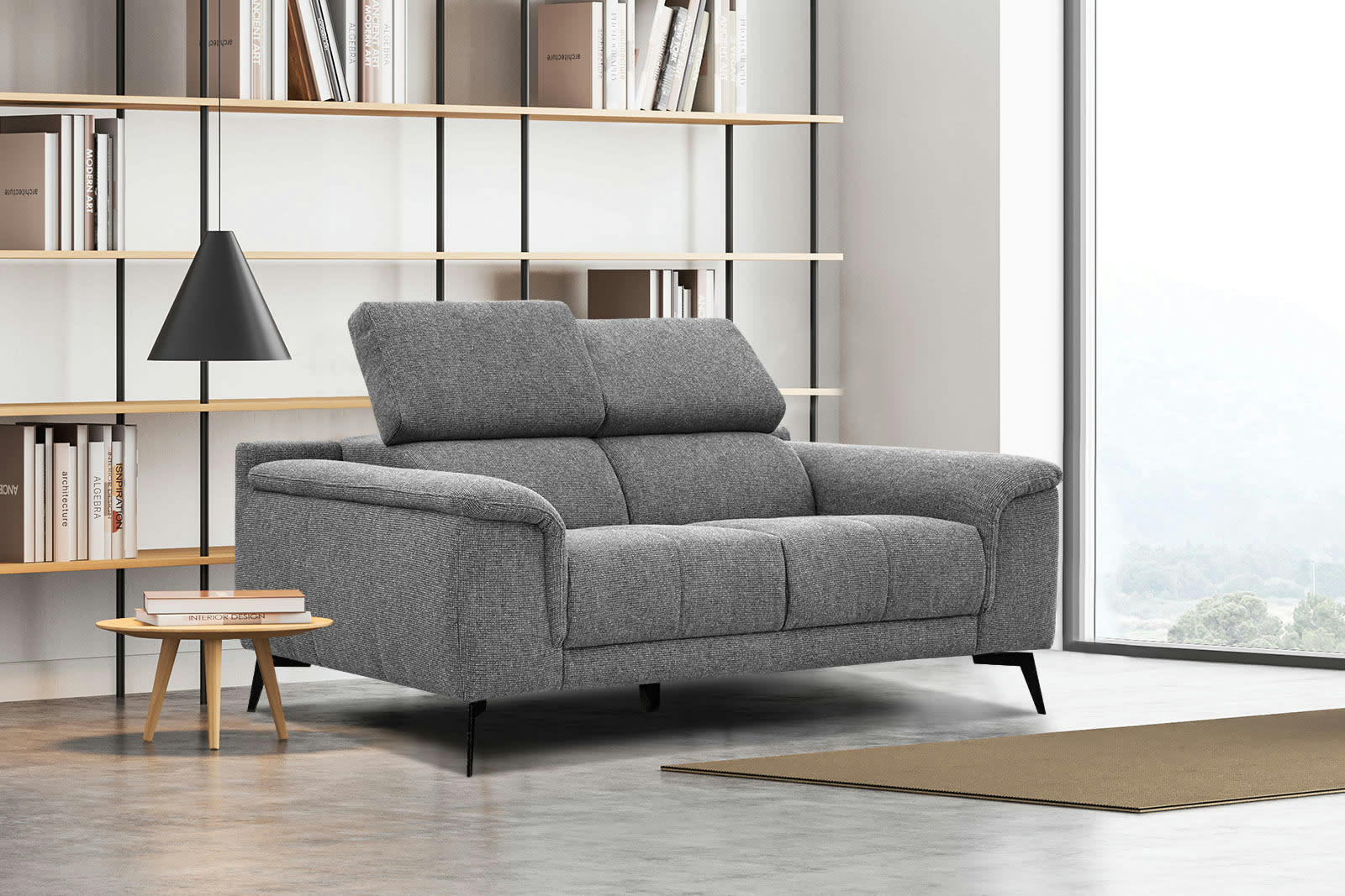 FIERO - Canapé droit 2 places tissu gris