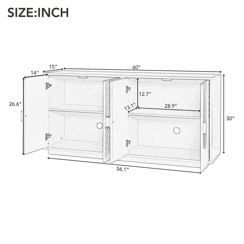 Modern Functional Large Storage Space Sideboard with Wooden Triangular Handles and Adjustable Shelves