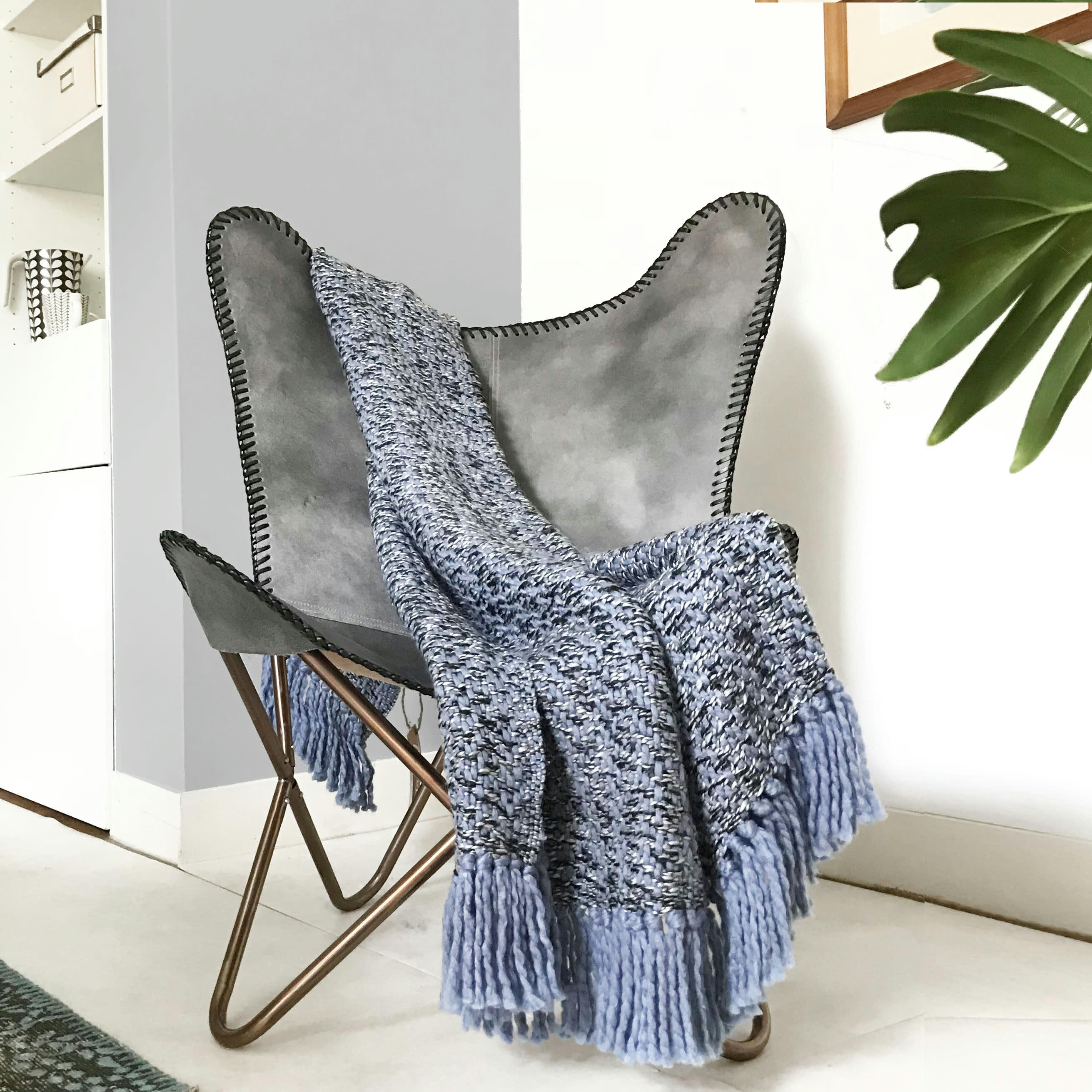 SOLID - Plaid de mêlée bleu et rose velour 125x150