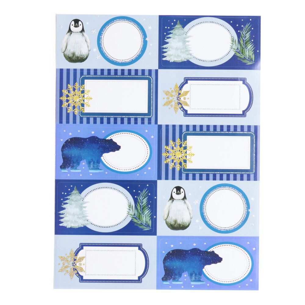 étiquette cadeau autocollante No&euml;l motif polaire 4x8cm x10