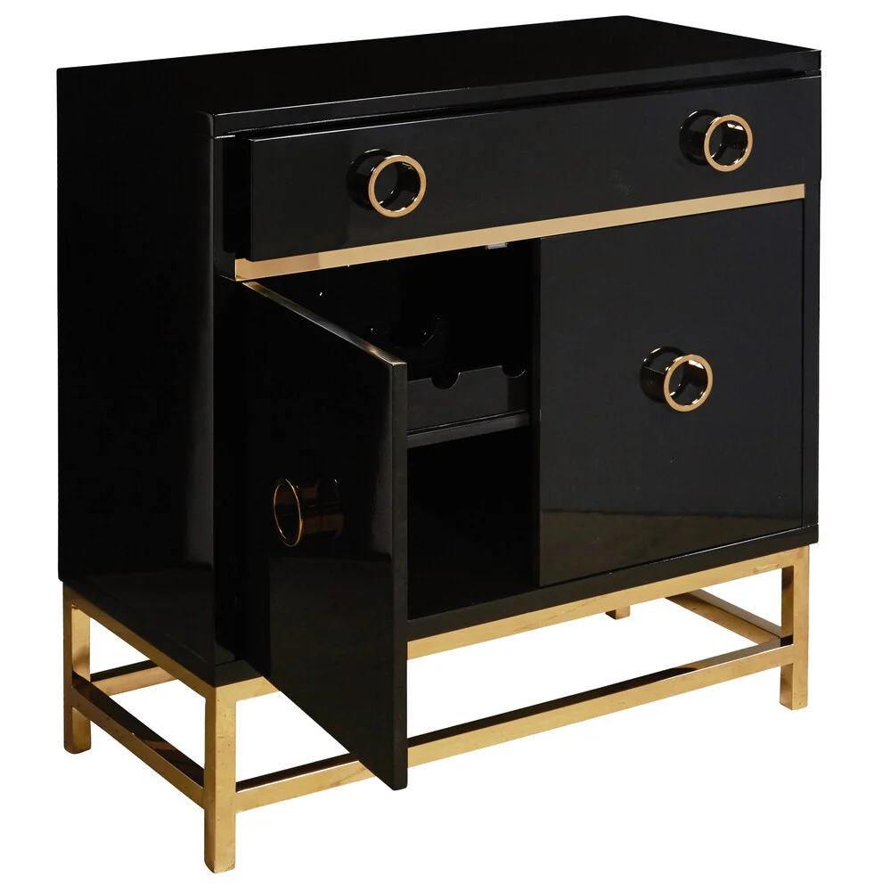 Contemporary High Gloss Black Two Door Accent Wine Cabinet