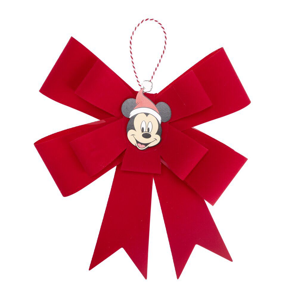 Noeud de No&euml;l Disney Mickey rouge à suspendre 40x40cm