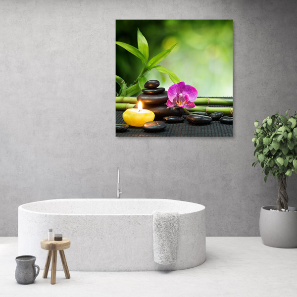 Feeby Obraz Kompozycja zen ze świecą i kwiatami 30x30