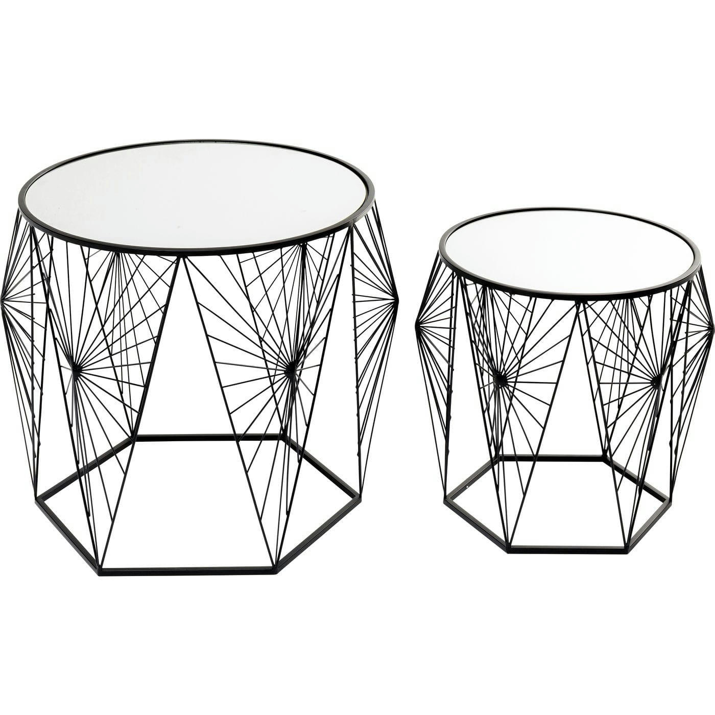 COBWEB - 2 tables d'appoint en acier et verre miroir
