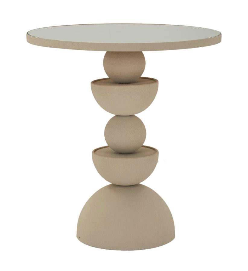 Crèmekleurige metalen salontafel en spiegel cm ø 45x49,5