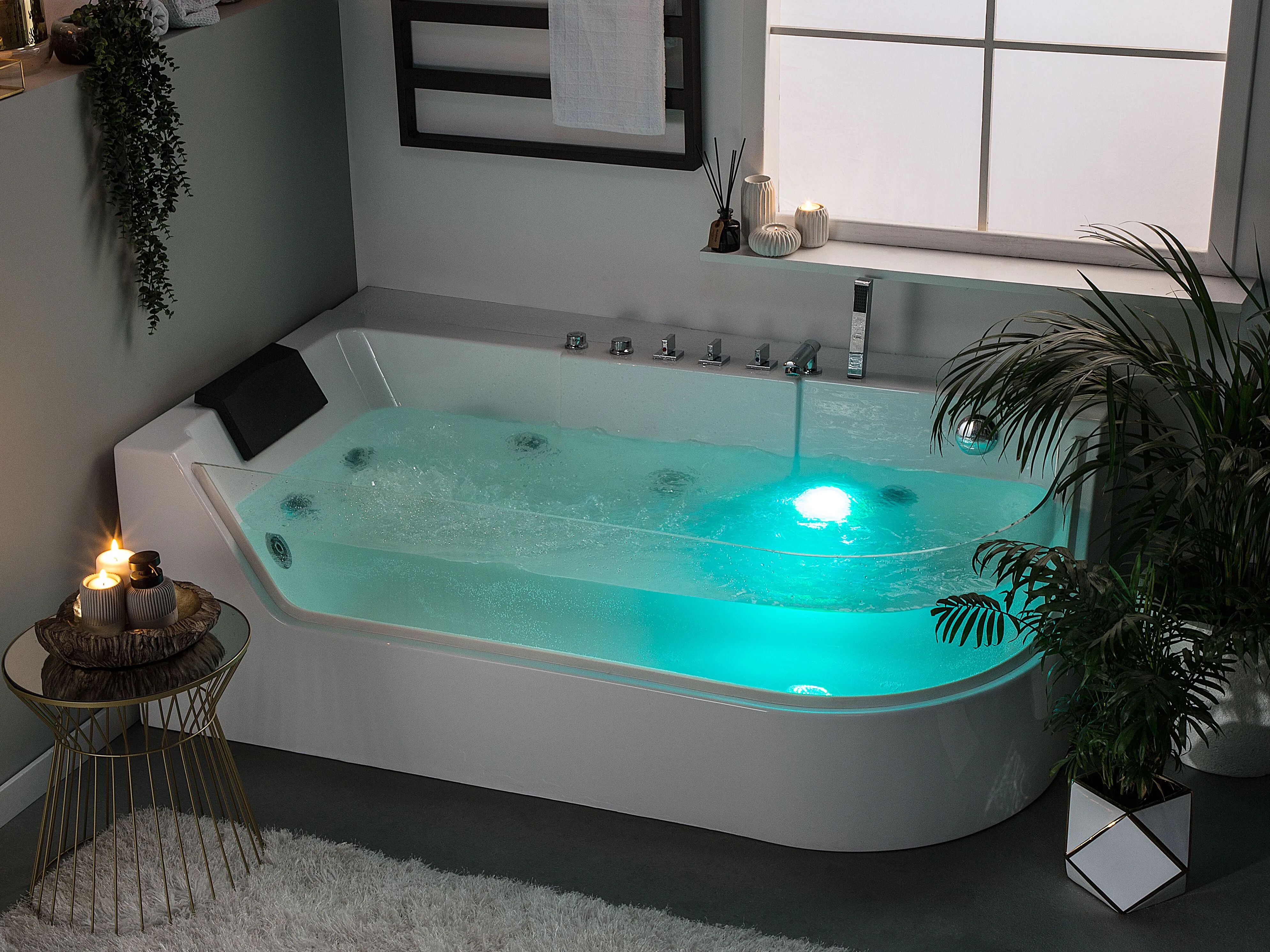 Corner Hot Tub with LED ACUARIO Right Hand 1700 x 800 mm White