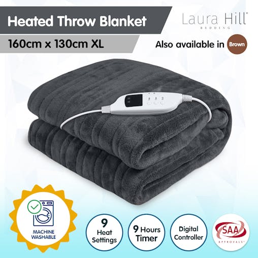 NNEDPE Laura Hill Heated Electric Blanket Throw Rug Coral Warm Fleece Grey