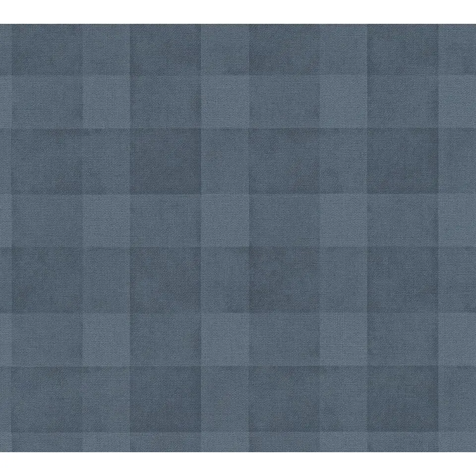 A.S. Cr&eacute;ation behang geblokt motief blauw - 53 cm x 10.05 m