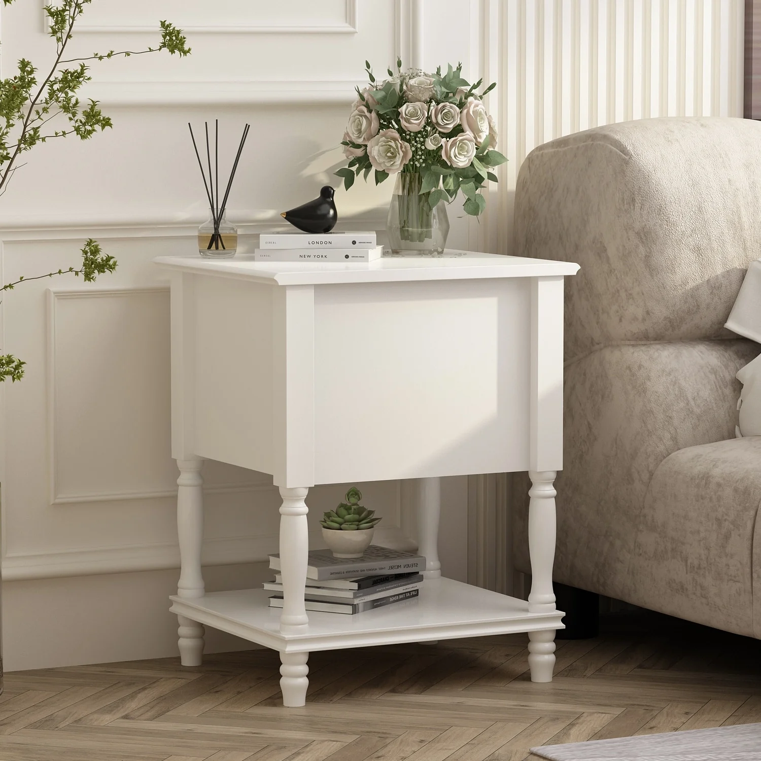 Nightstand Side Table Wood Night Stand White Bedside Table Lacuqer