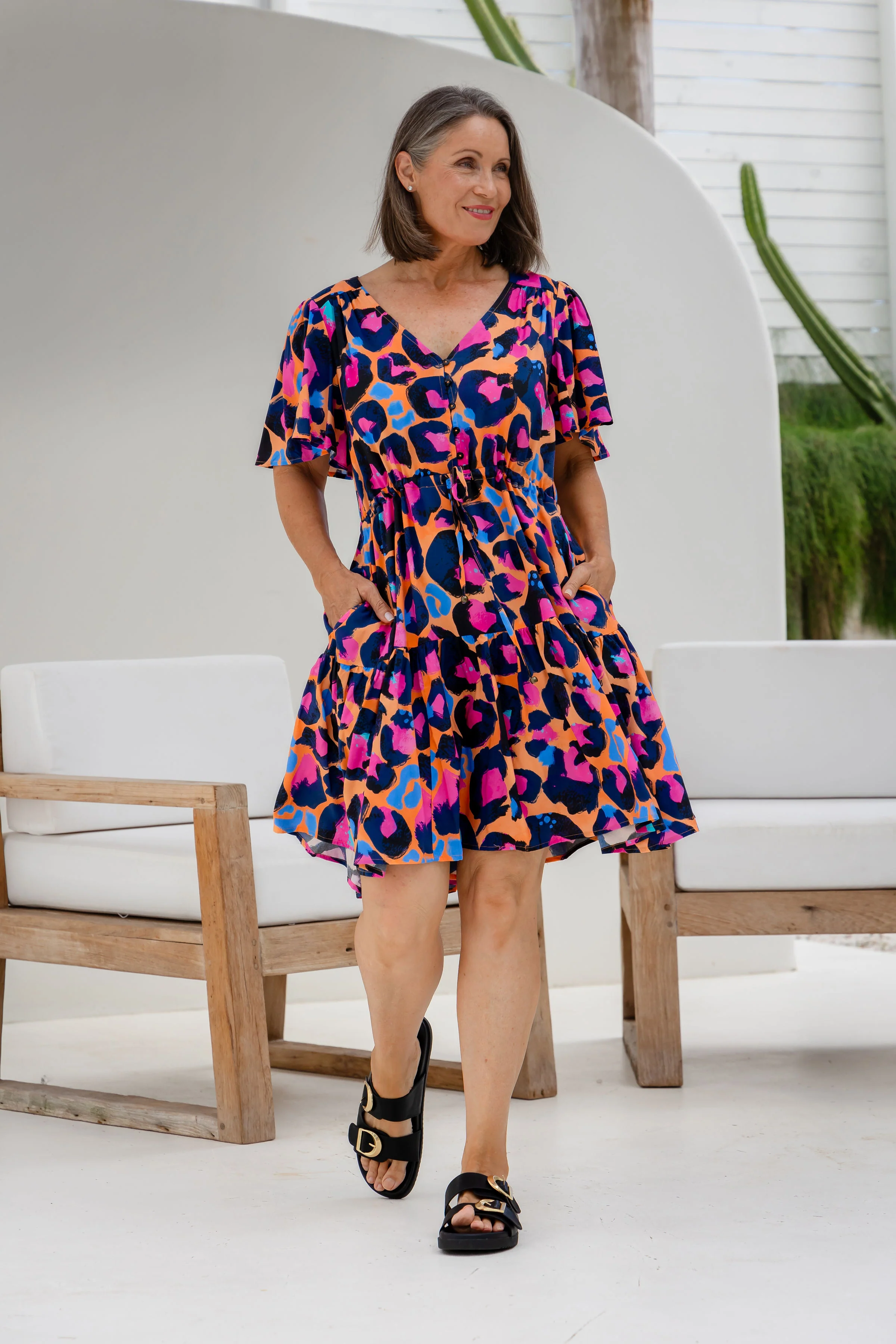 Esmae Dress in Sherbie - Peach Leopard by Kasey Rainbow