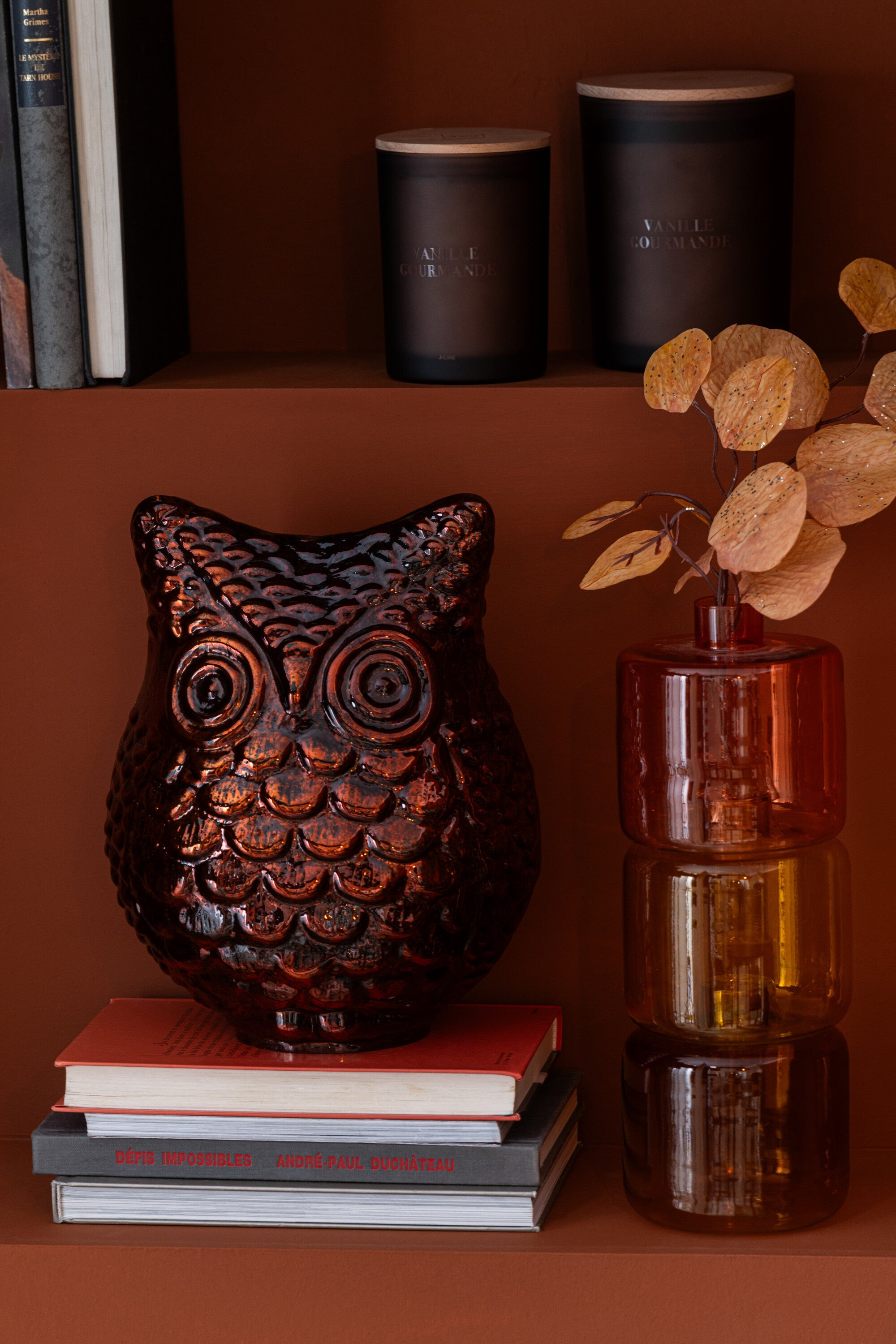 J-Line decoratie Uil - glas - roestbruin