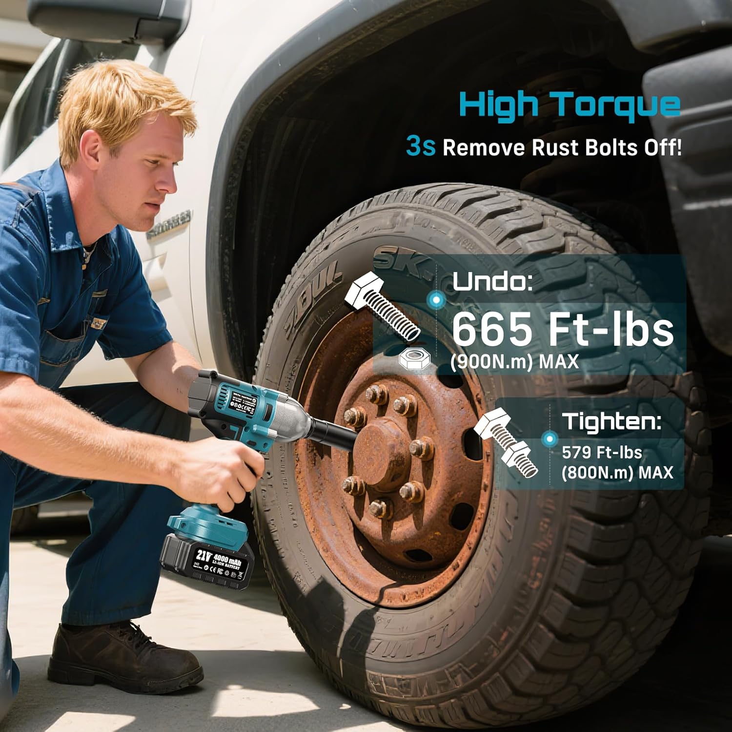 Seesii Impact Wrench 665 FT-LBS(900N.m) 3300IPM 1/2 Impact Gun High Torque Electric Impact Driver Cordless Impact Wrench with 21V 2x4.0Ah Battery 6 Sockets&Case for Home Car Tire Lug Nut Removal Tool