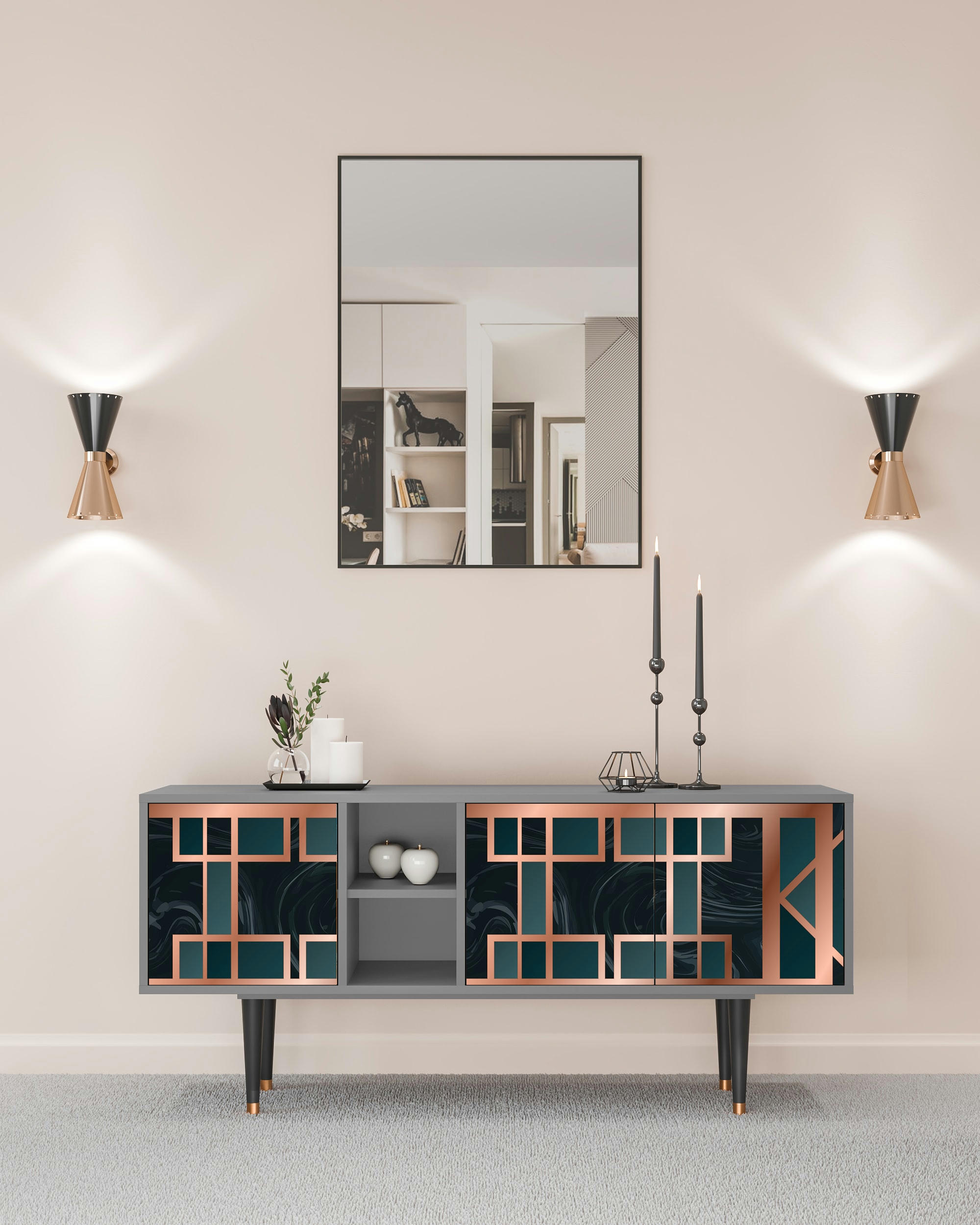 EMERALD METRO - Meuble TV  bleu-vert 3 tiroirs L 150 cm