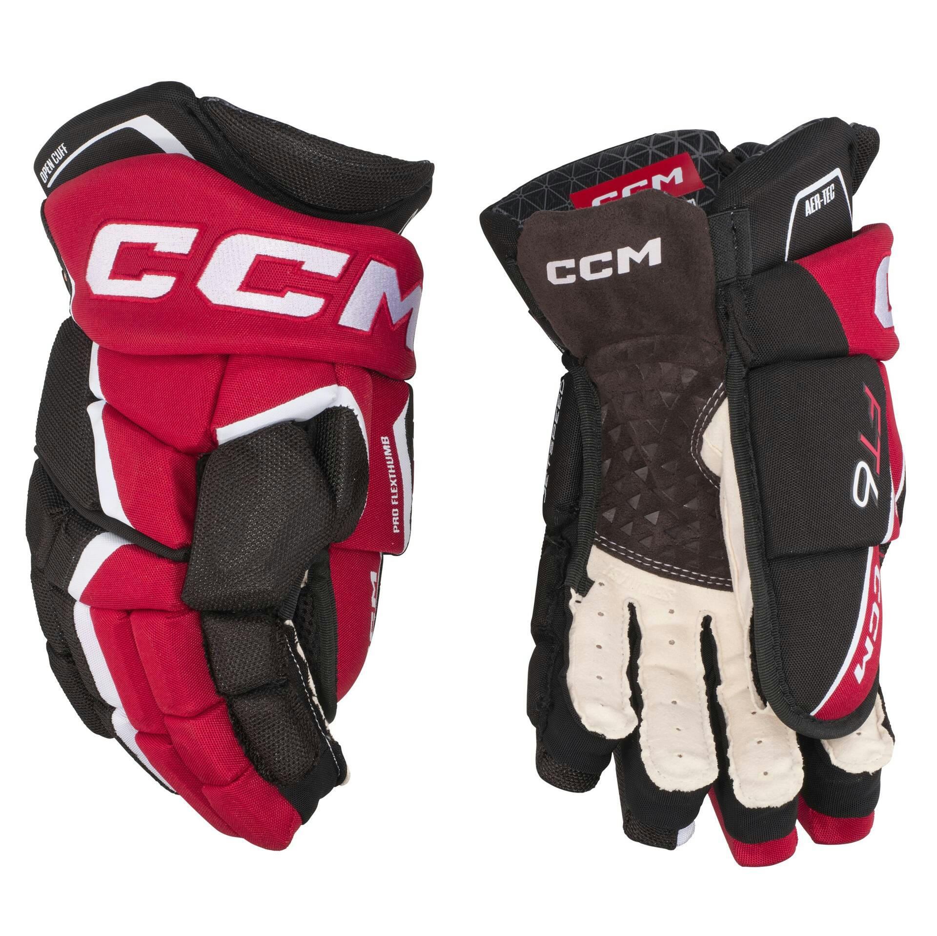 CCM Jetspeed FT6 Hockey Gloves, Senior, Black/Red/White, Assorted Sizes