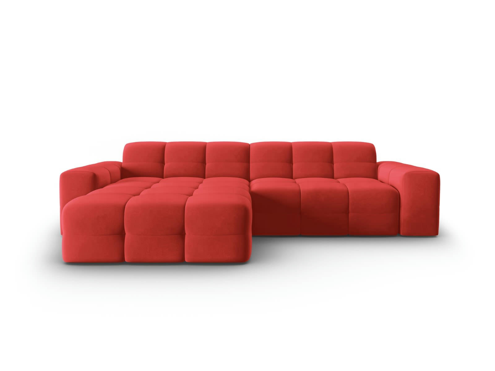 KENDAL - Canapé d'angle gauche 4 places en tissu velours rouge