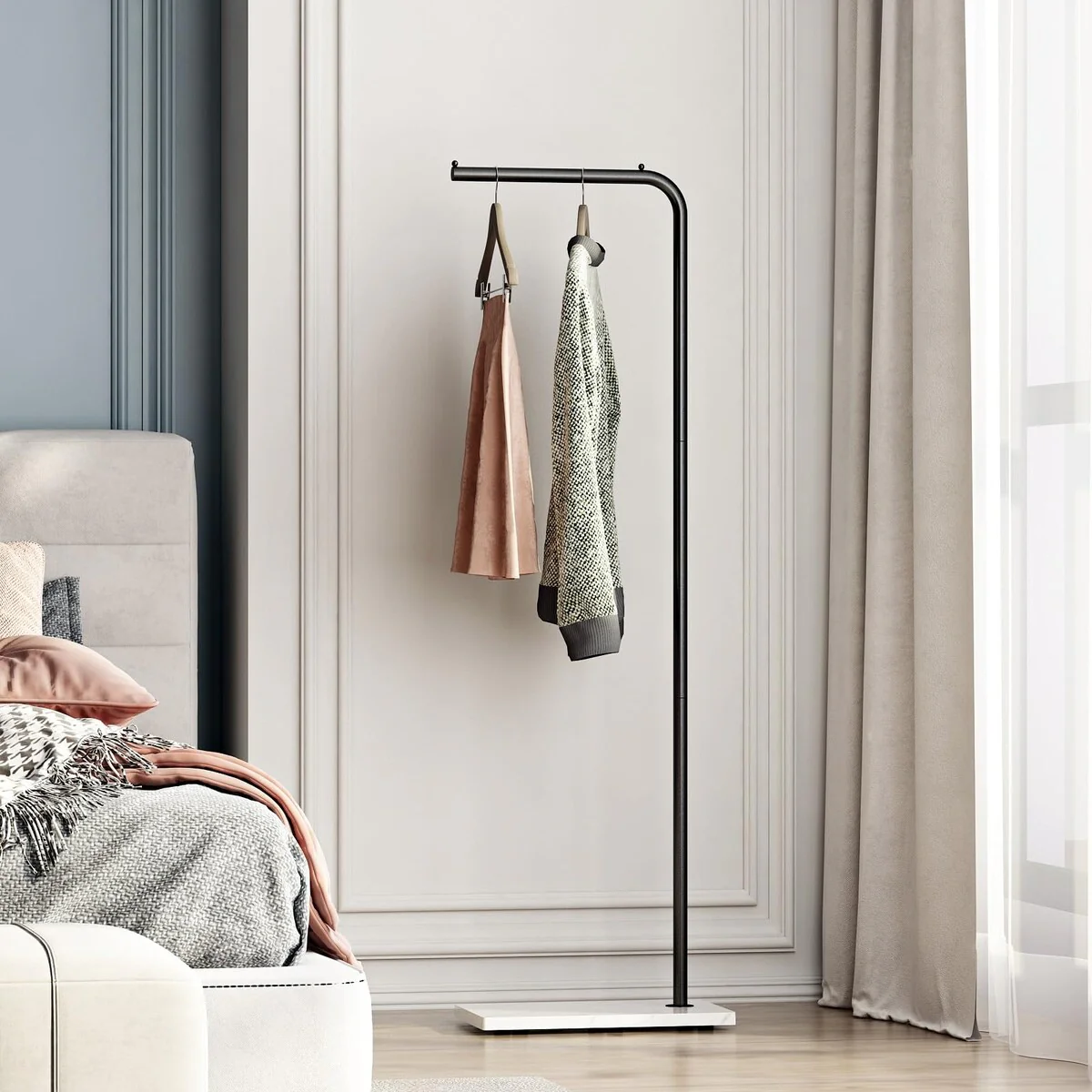 Black Metal Coat Racks, Standing Coat Rack with Heavy Base, Modern Coat Tree with Crossbar and 3 Hooks, Entryway Coat Racks