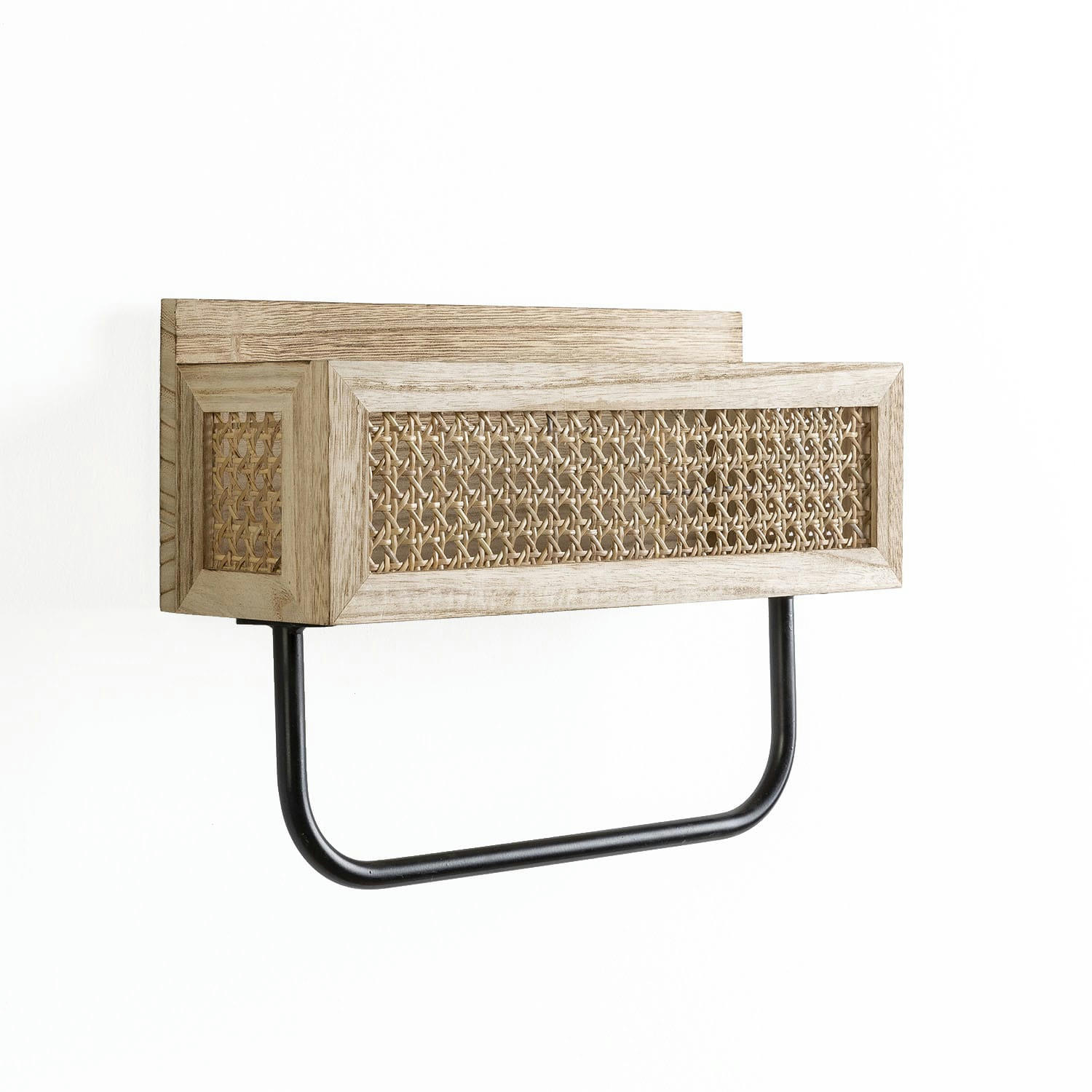 PERU - Étagère murale avec tringle à vêtements, rotin naturel