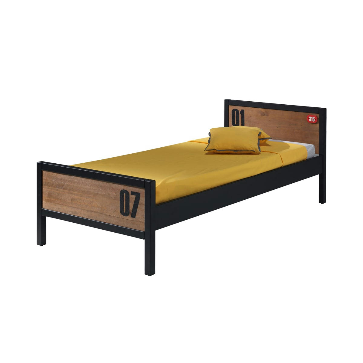 ALEX - Lit 90x200 sommier inclus noir naturel