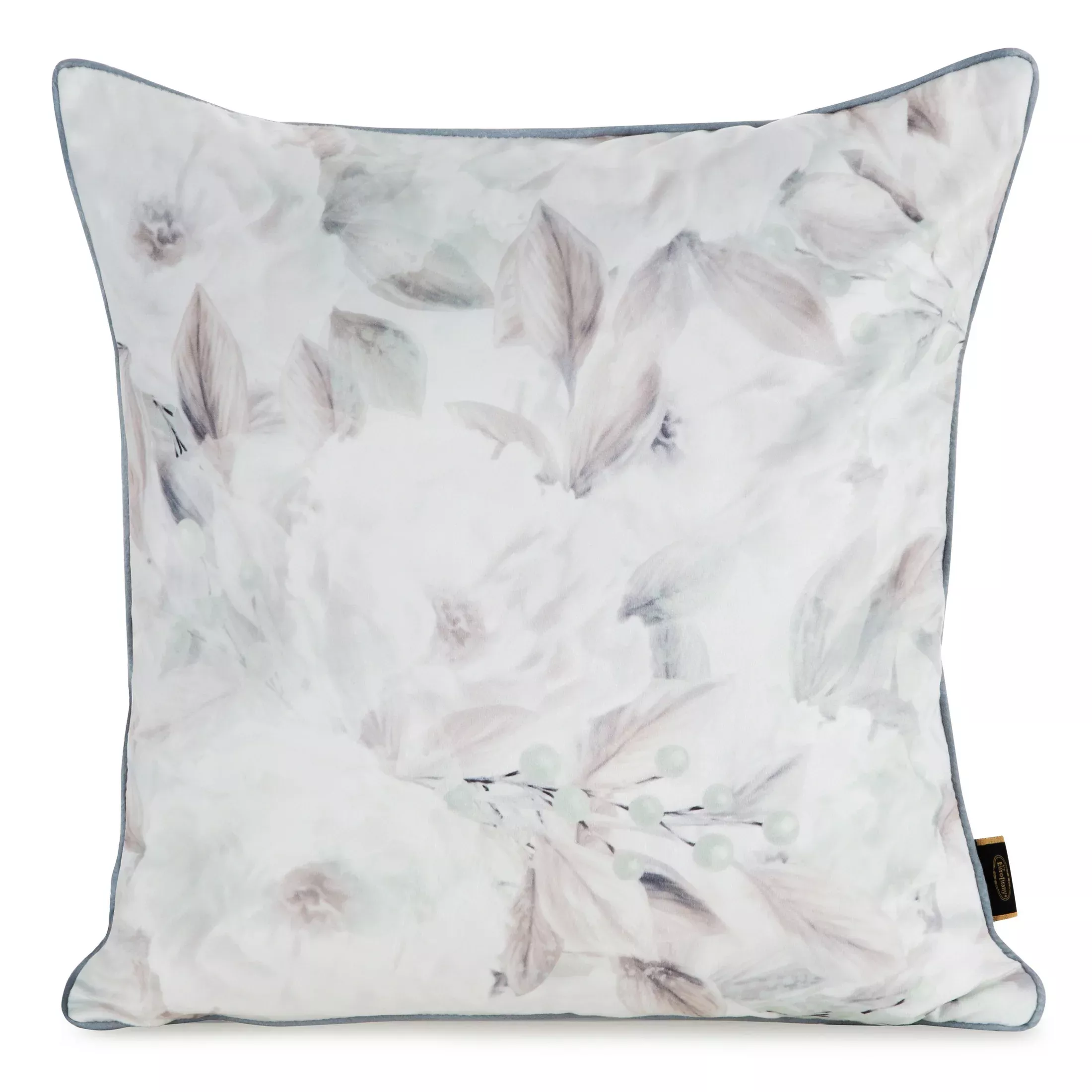 Poszewka na poduszkę 45x45 cm welwetowa, biało beżowa z nadrukiem pastelowych kwiatów VELVET 155 Eurofirany Premium