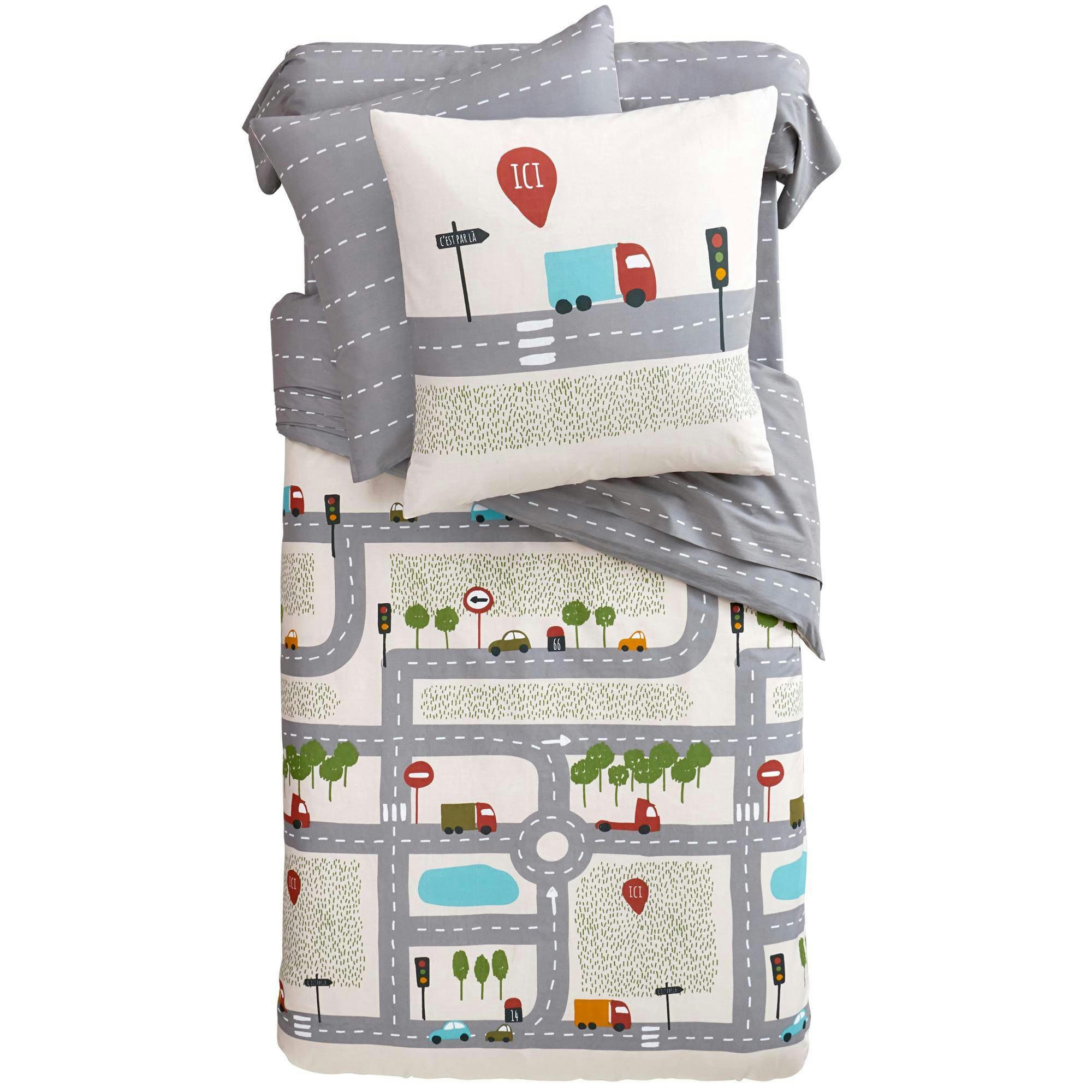 ROUTE - Traversin moelleux 43x185 gris en coton