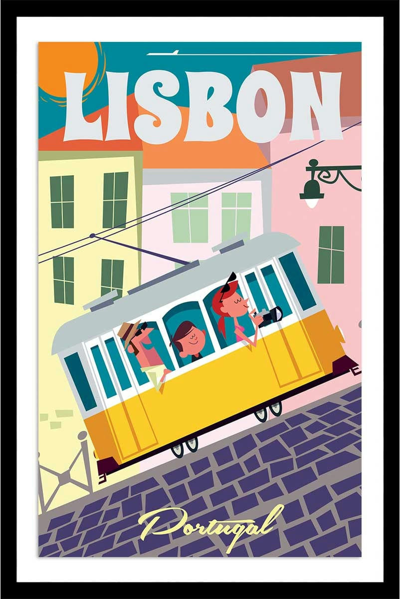 - Affiche un week end à Lisbonne avec cadre noir 30x45cm
