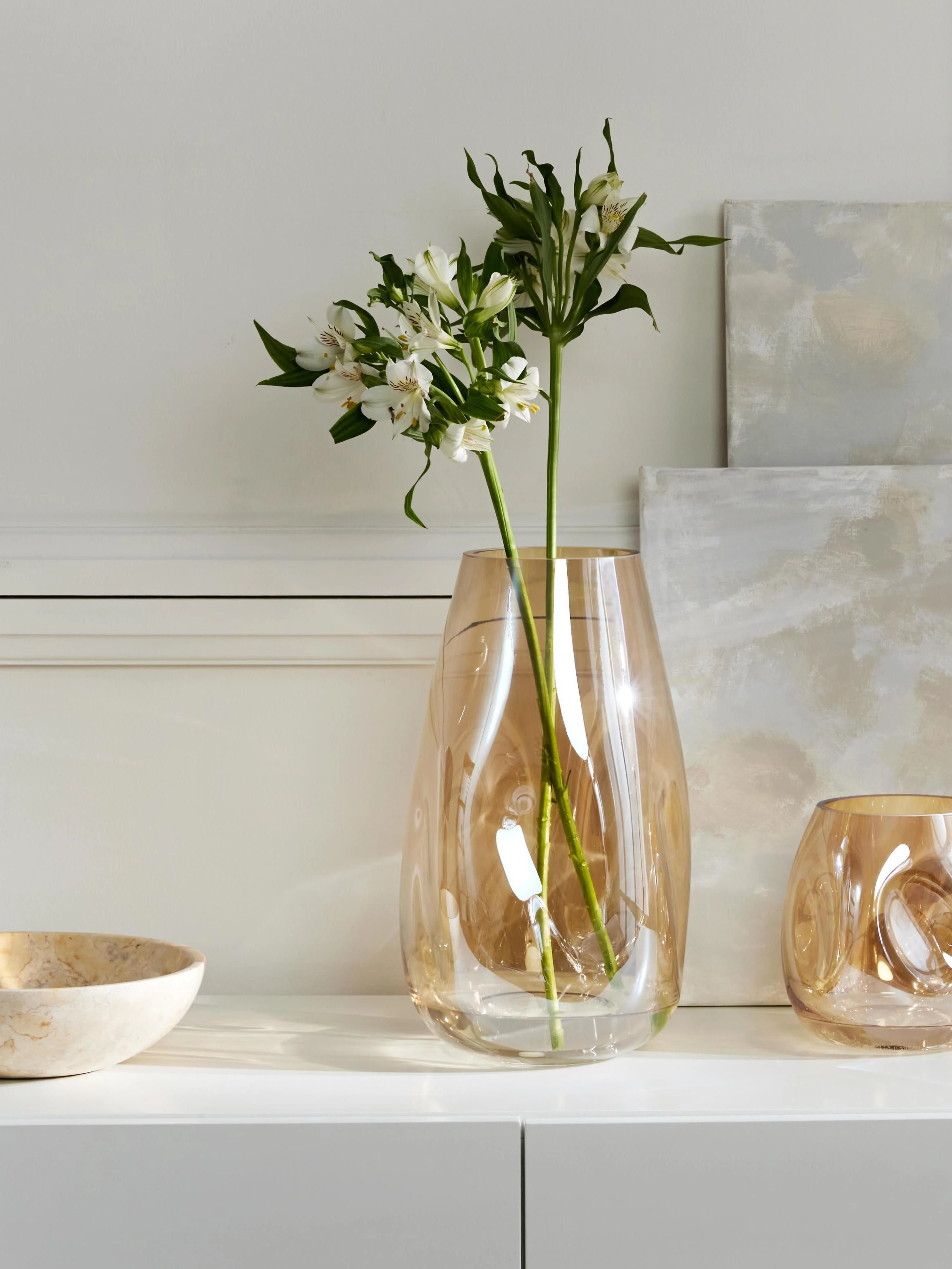 Große mundgeblasene Glas-Vase Luster, H 35 cm