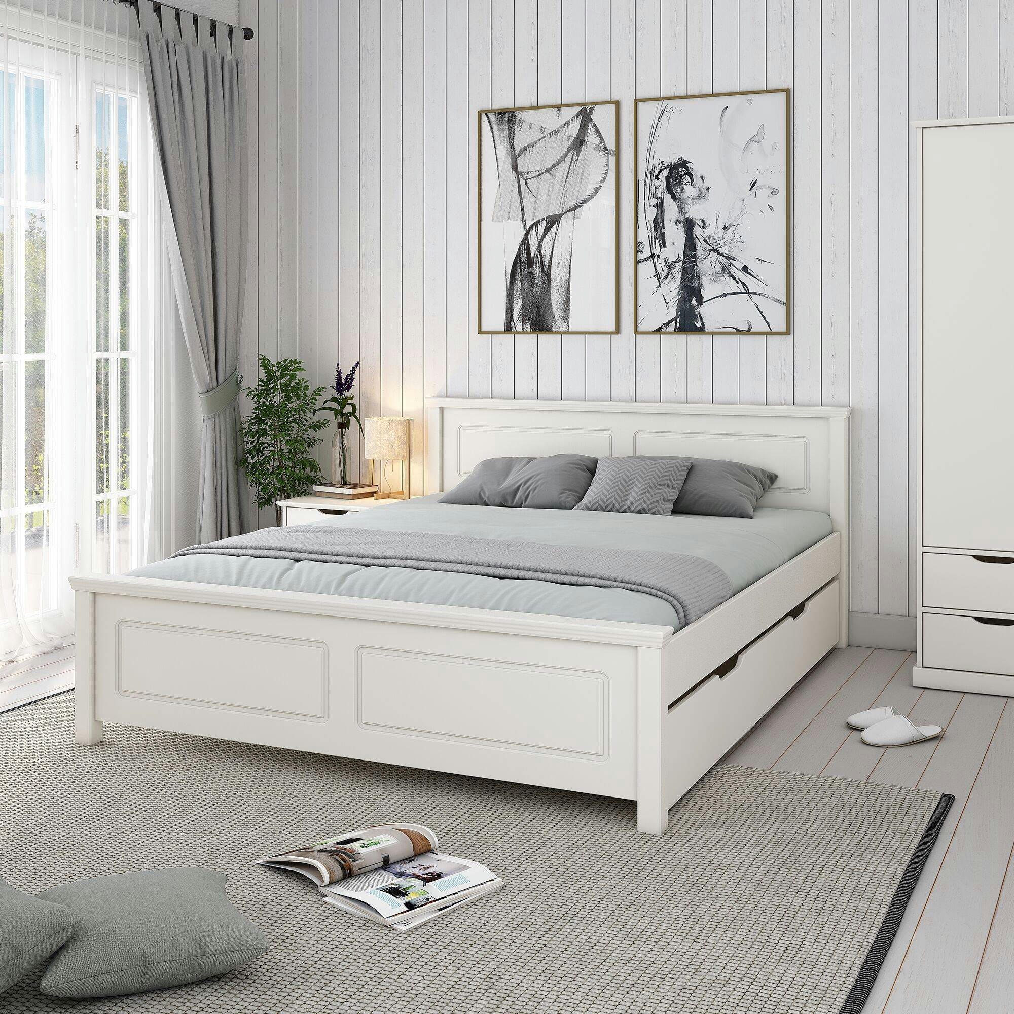 THEA - Tiroir en bois massif blanc 140 x 190 cm