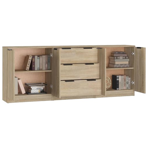 NNEVL 3 Piece Sideboards Sonoma Oak Engineered Wood