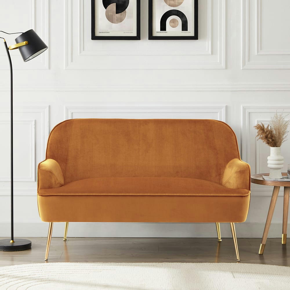 MARCELINO - Canapé droit en velours 2 places rouille