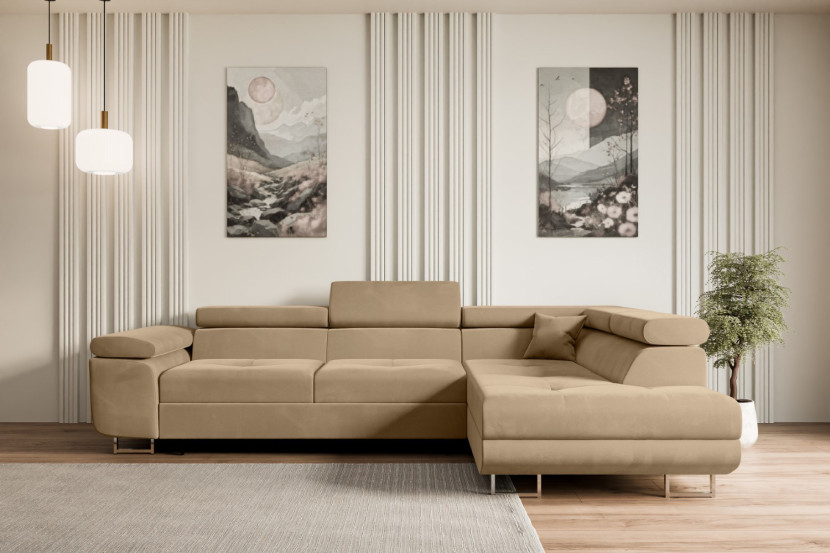 Narożnik z funkcją spania i pojemnikiem GUSA-L 256x165x84 cm Beżowy
