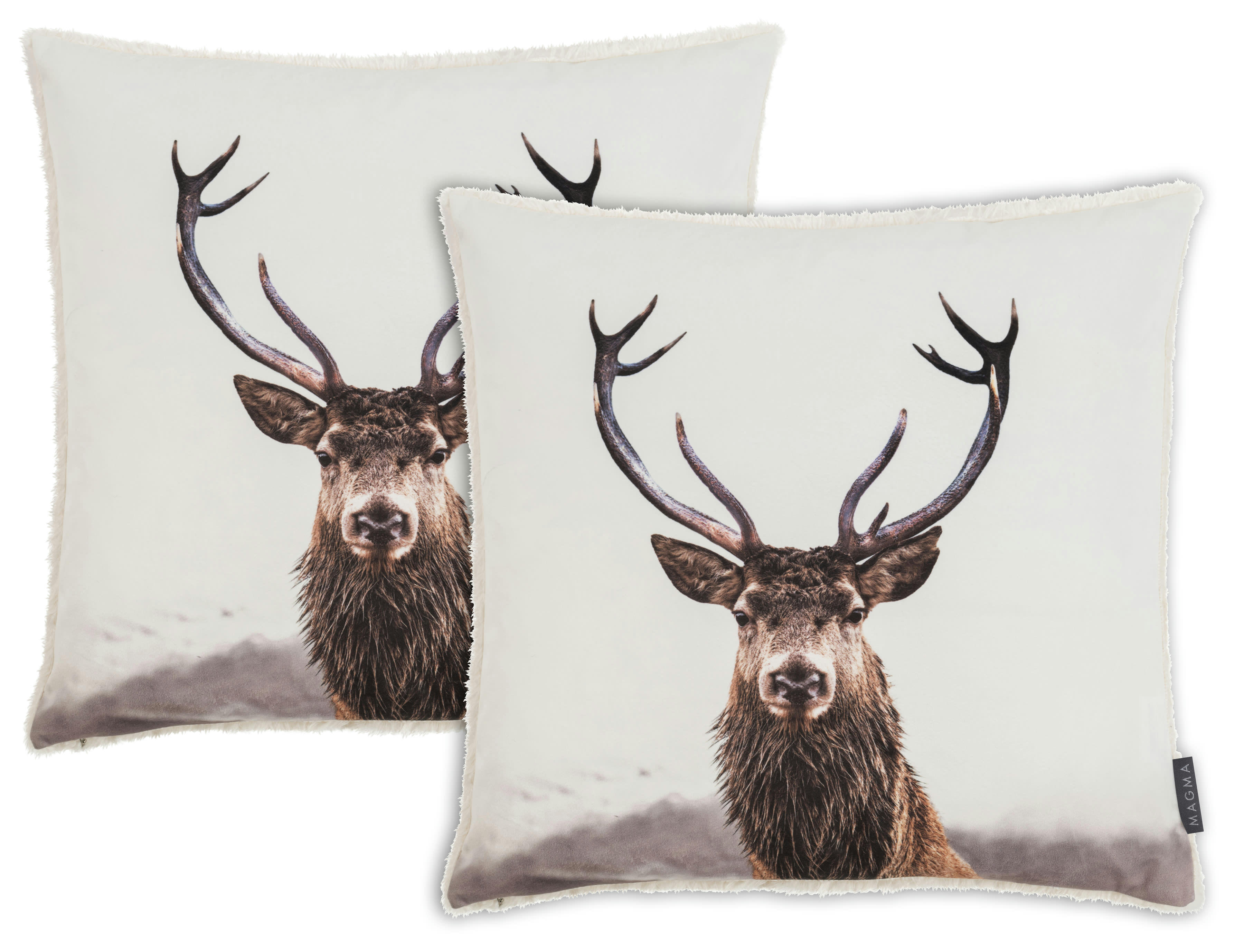 INTO THE WILD - Housses de coussin cerf, polyester, verso peluche  - Lot de 2 - 45x45