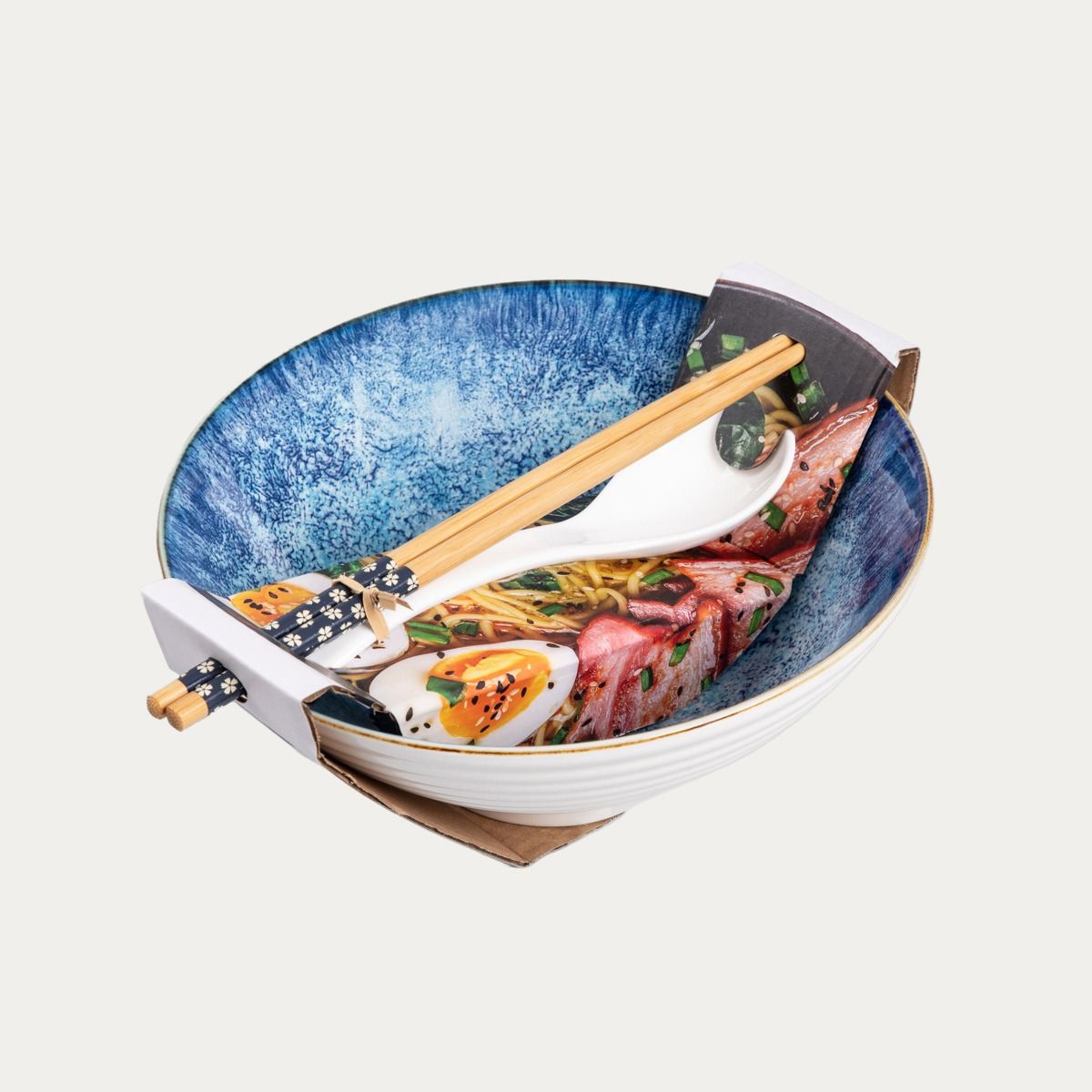 Zestaw do ramen SALADO niebieska z brązowym rantem 21 cm