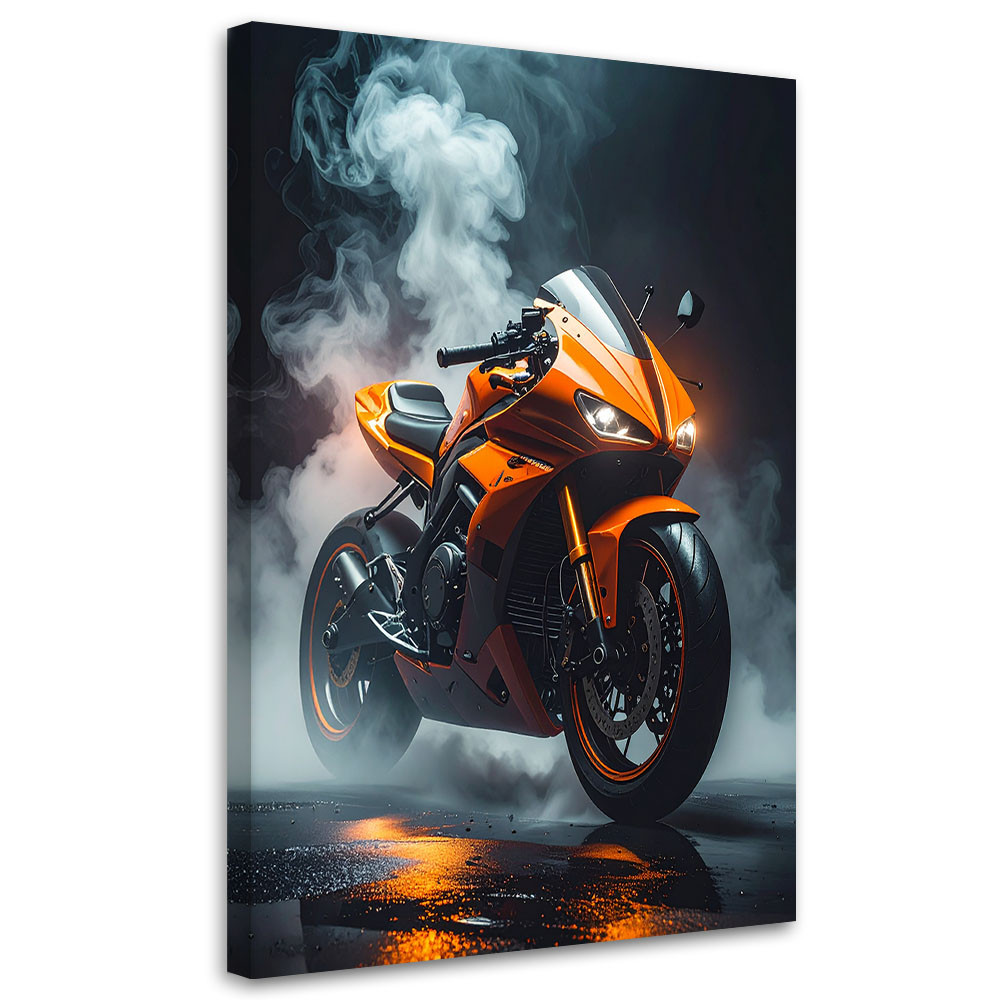 Obraz nowoczesny do pokoju młodzieżowego, Pomarańczowy Motocykl 20x30