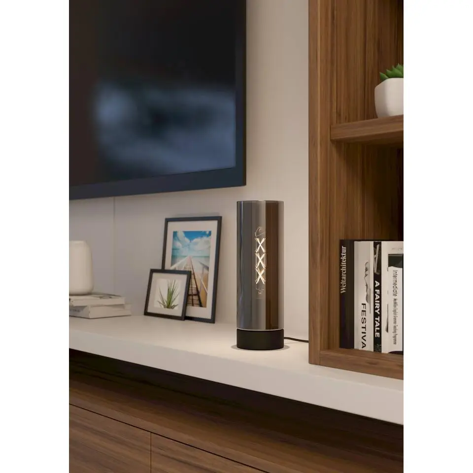 EGLO Damasco 1 Tafellamp - E27 - &Oslash; 10 cm - Smoke glas - Zwart