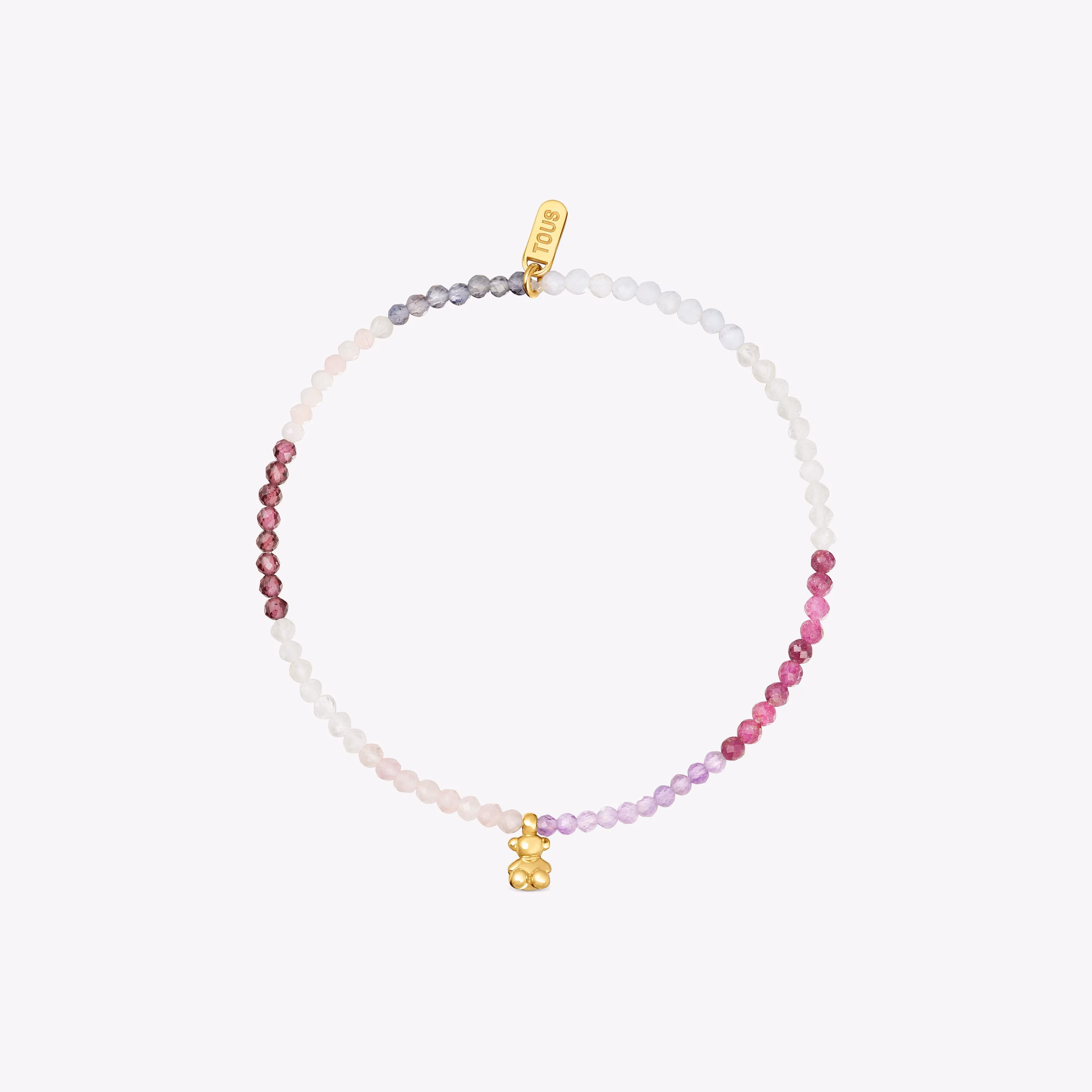 Pulsera elástica con baño de oro 18 kt sobre plata y gemas rosadas Bold Bear