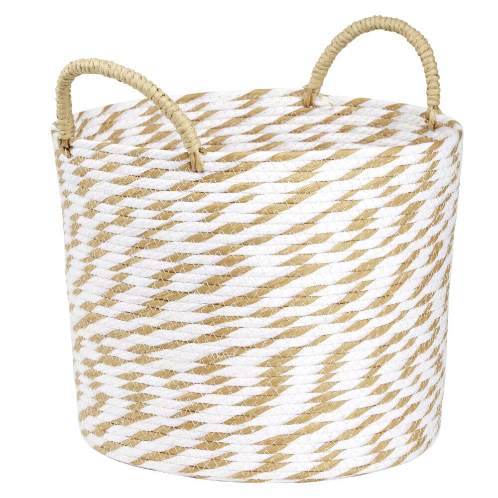 Panière ronde roseau et papier naturel blanc Ø30xH25cm