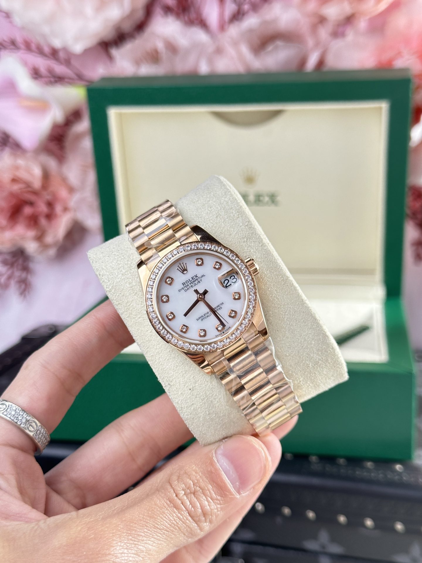 Rolex Datejust 278285 RG Plated MOP Dial CZ Diamonds 31mm AAA Replica