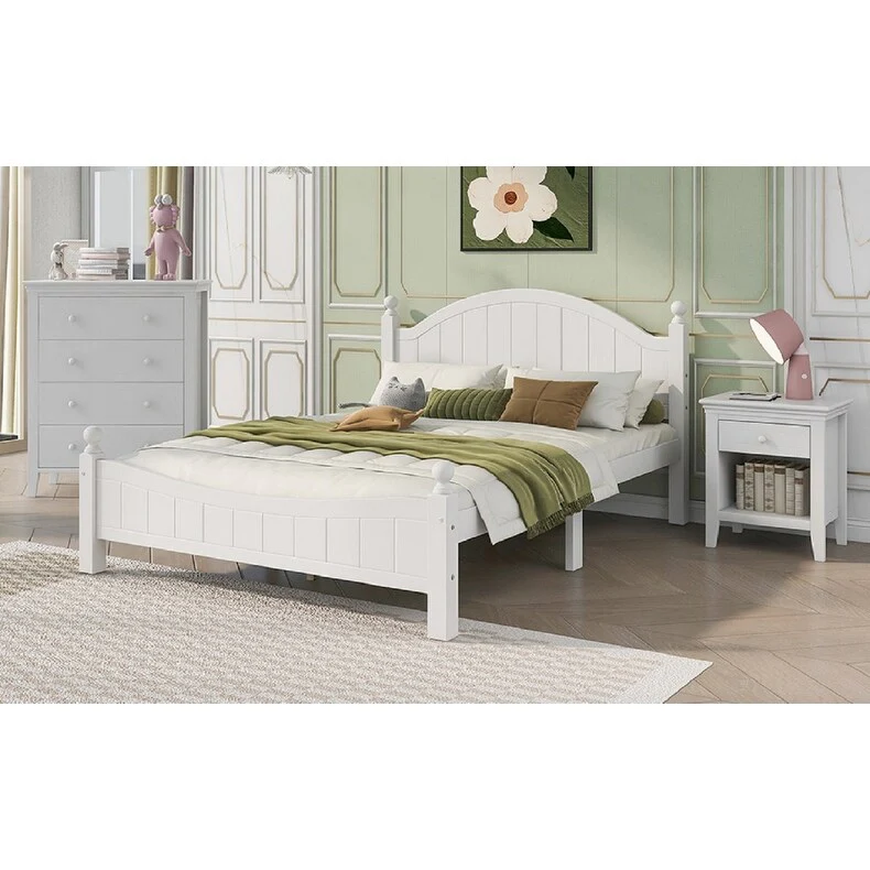 3 Pieces Concise Wood Bedroom Sets, Full Bed+Nightstand+Chest