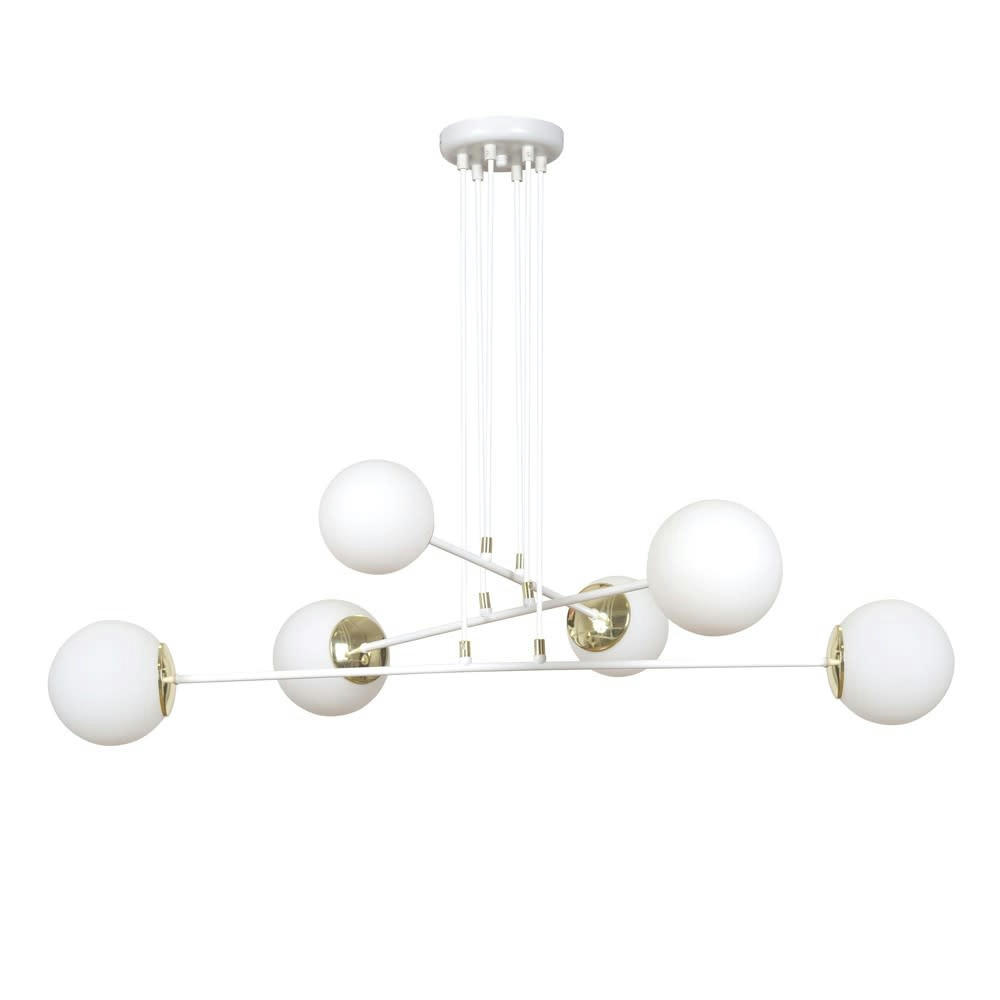 SIGNO - Suspension élégante 6 lumières nordique blanc avec détails dorés