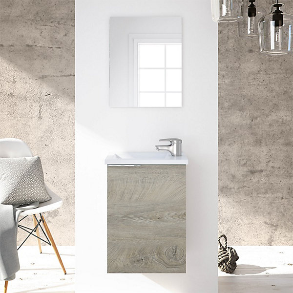 Meuble salle de bain Suspendu   Miroir coloris Alaska chêne à nœuds - Hauteur 58 x Longueur 40 x Profondeur 22 cm